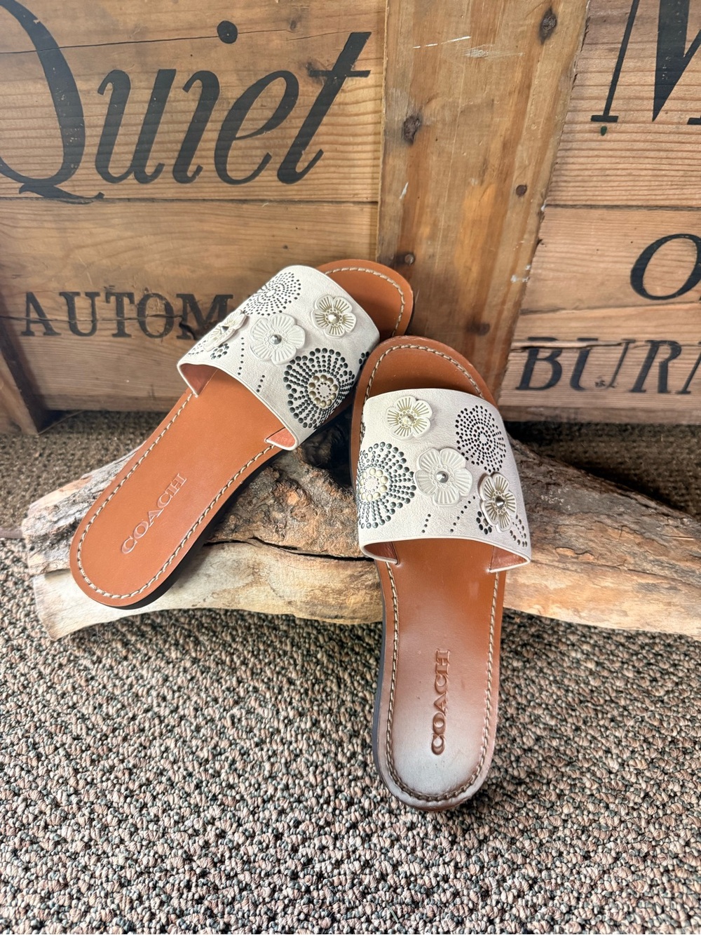 Coach Slide Sandals with Tea Rose Rivets